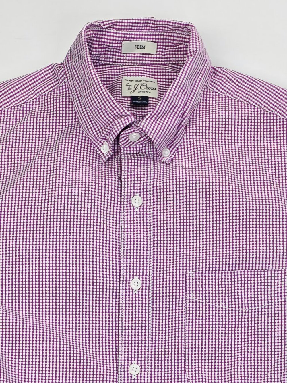 J. Crew Slim Stretch Lavender White Check Size Small Men Button Down Long Sleeve